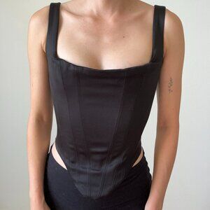 House of CB Black Satin Longline Corset